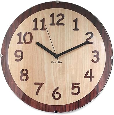 (formia) 挂钟 棕色 模拟 内饰时钟木纹风格 立体文字 静音 连续秒针